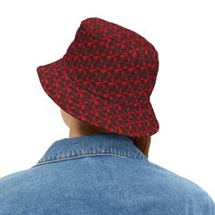 First, it protected fishermen from rain in the 1900s. Now, the personalized bucket hat is making its way to the very top of fashion picks for all ages. .: Material: 100% polyester.: Available in 2 sizes.: Sewn-in label.: Made in USA Small Large Circumference, in 22.01 24.02 Crown height, in 5.51 5.91 Brim length , in 2.17 2.17 Crown Heights, Letter Art, Sew-in Labels, Large Black, Bucket Hat, Made In Usa, Black And Red, Crown, Hats