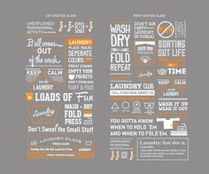 an orange and white poster with some words on it's side, including laundry