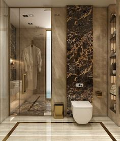 a modern bathroom with marble walls and flooring