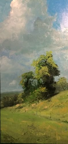 an oil painting of trees on a hill