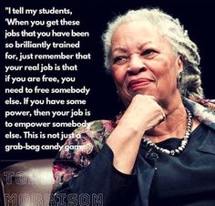 an older woman sitting in a chair with her hand on her chin and the words, i tell my students when you get these jobs that you have been