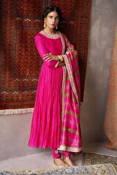 Shop for Punit Balana Pink Handloom Chanderi Anarkali Set for Women Online at Aza Fashions Punit Balana Suits, Chanderi Anarkali, Golden Lehenga, Punit Balana, Simple Suit, Pink Anarkali, Anarkali Dresses, Indian Fashion Trends, Suit Ideas