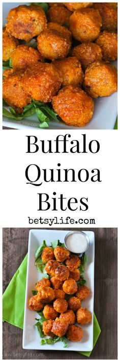 buffalo quinoa bites with lettuce and ranch dressing on the side are shown