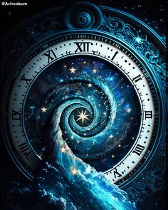 an image of a clock with stars in the sky