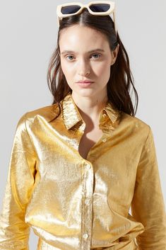 GOLD Gold Spring Party Shirt, Gold Party Shirt For Spring, Gold Tops For Summer Formal Events, Summer Formal Gold Shirt, Gold Formal Shirt For Summer, Luxury Gold Long Sleeve Top, Luxury Long Sleeve Gold Top, Gold Formal Shirt For Spring, Gold Luxury Blouse For Formal Occasions