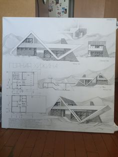 a drawing of three different houses on top of each other