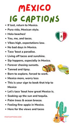 a poster with the words mexico in spanish and an image of mexican food on it