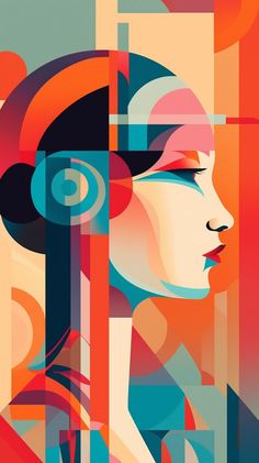 a woman with headphones is shown in an abstract style, and the image shows her face