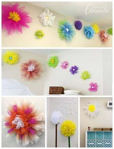 several different pictures of flowers on the wall