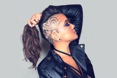 Hair Tattoo Designs Women, Shaved Head Hairstyles, Half Shaved Head Hairstyle, Head Hairstyles, Half Shaved Head, Undercut Hairstyle