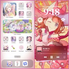 an iphone screen with anime characters on it and the theme for this phone is pink