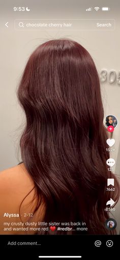 Brown And Mahogany Hair, Cheery Chocolate Brunette, Dark Red Hair With Dark Roots, Medium Brown Red Hair Color, Chilli Chocolate Hair Colour, Dark Brown Red Hair With Highlights, Vibrant Brown Hair Color, Level 4 Red Hair, Dark Red On Brown Hair