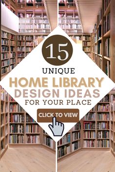 the inside of a library with bookshelves full of books and a hand pointing at it