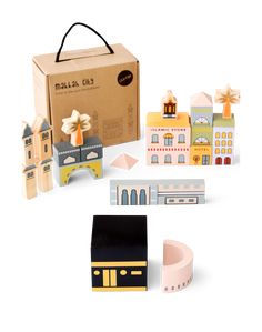 a cardboard box with some buildings and other items