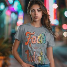 Facts Over Feelings - Retro Kawaii Colors - Kawaii Tshirt Bright Colorful Tee Bold Statements Cute Tshirt Fun Sassy Cozy Comfort Colors Trending Shirt for Women Men Bold Tshirt Vibrant Kawaii Designs in Fun Colors Product Description: Welcome to The Kawaii Co., where we believe in turning everyday apparel into vibrant, personality-packed statements. Our Bella + Canvas 3001 Unisex T-Shirt is the epitome of fun, fashion, and comfort, designed for those who dare to stand out. This tee isn't just clothing; it's a canvas for your boldest thoughts, featuring playful, sassy sayings in bright neon, pastel, and retro colors that scream individuality. Why Shop with Us? At The Kawaii Co., we don't just sell t-shirts; we offer a piece of self-expression. Each design is carefully crafted to blend Kawai Cute Multicolor Crew Neck Shirt, Casual Multicolor Tops With Funny Print, Casual Multicolor Top With Funny Print, Colorful Graphic Print T-shirt, Casual Colorful Crew Neck T-shirt, Cute Multicolor Shirt With Letter Print, Cute Colorful Short Sleeve T-shirt, Colorful Casual T-shirt With Letter Print, Colorful Casual Tops With Sublimation Print