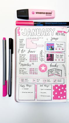 January 2021 end of month review with pink theme, detailing the best and worst of the month and notable events to reflect and review the month Journal Ideas For 2023, Things To Write In Journal Aesthetic, Bujo End Of Month Review, January Notebook Ideas, Journaling January Ideas, January Journal Ideas Creative, Book Journal January, Bulett Jornal Ideas Monthly, Bullet Journal Monthly Tracker Ideas