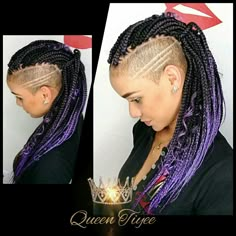 Ombre purple curl boxbraid Hairstyle With Shaved Sides, Haircuts With Straight Hair, African Box Braids, Rasta Braids, Playful Hairstyles, Chakras Balance, Weird Haircuts, Mixed Girl Hairstyles