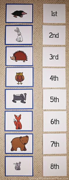 four matching cards with animals on them for numbers 1 - 20 and two to three