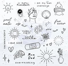 hand drawn doodles on white paper with words and symbols for mother's day