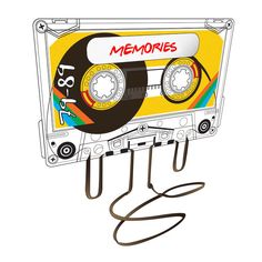 a drawing of an old fashioned cassette with the word memories written on it's side