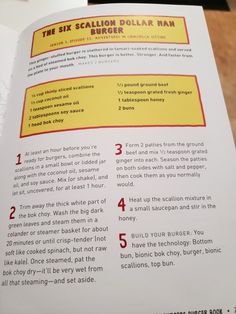 the six gallon dollar man burger recipe is open to show instructions on how to make it