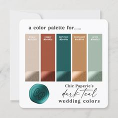 the color palette for chic paperie's artful wedding colors is shown