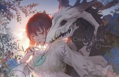 an anime scene with a woman and a dragon