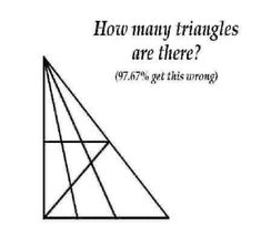 a triangle with the text how many triangles are there? 75 % get this wrong