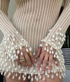 Off White Aesthetic, Mode Crochet, Knit Dresses, Knit Ideas, Pearl Dress, Looks Party, Nalu, Mode Inspiration, Crochet Fashion