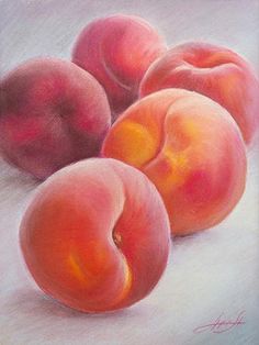 pastel painting of peaches on white paper