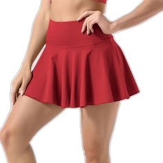 Red Short Skort With Built-in Shorts, Red Flared Skirt For Summer, High Waist Red Pleated Skort, Red Short Tennis Skirt For Spring, Casual Fitted Red Tennis Skirt, Red High Waist Stretch Skirt, Red Stretch Tennis Skirt, Casual Red Skort, Red Pleated Short Length Skort