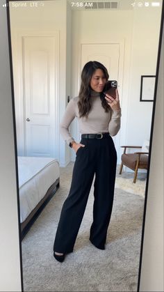 Simple Business Outfits Women, Casual Outfit With Slacks, Law Firm Outfits Women Winter, Ap Seminar Outfits, Social Worker Interview Outfit, Court Case Outfit, Interview Appropriate Outfits, Business Casual Outfits Slacks, Bank Job Interview Outfit