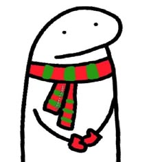 a drawing of a snowman wearing a red and green scarf