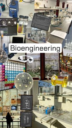 a collage of photos with the words bioenging on it and images of laboratory equipment