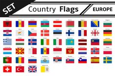 the country flags of europe are shown in black and white, with an arrow above them