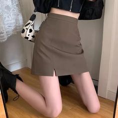 Lasaky - High-Waisted Split Midi Skirt with A-Line Design Split Midi Skirt, Y2k Fashion Aesthetic, Y2k Aesthetic Fashion, Mini Pencil Skirt, Coffee Color, Womens Business Casual, Split Skirt, Petite Skirt, Half Skirt