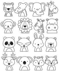 a set of cartoon animals for coloring