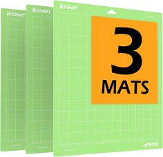 three mats with the numbers 3 and 5 on them, each being cut into smaller squares