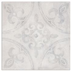 a white and grey wallpaper with an ornate design on it's surface,