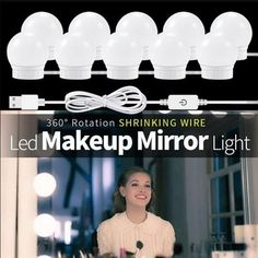 an advertisement for the led makeup mirror light, which features five bulbs and four wires