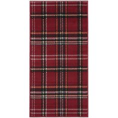 a red plaid rug with black and white checks on the bottom, in front of a white background