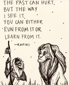 the lion king and the person who is holding an umbrella in front of him with a quote from rafki on it