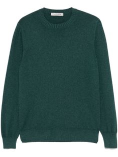 forest green virgin wool blend knitted construction crew neck long sleeves ribbed trim Green Jumpers, Latest Sweater, Cotton Jumper, Cashmere Jumper, Knitwear Men, Mens Green, Brown Sweater, Knitted Jumper, Green Sweater