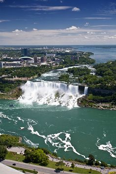 an aerial view of niagara falls and the city