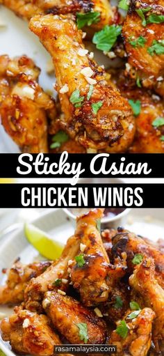 Sticky Asian Chicken Wings - amazing chicken wings coated with savory, sweet and sticky honey garlic chili glaze. BEST Asian chicken wings recipe ever! Sticky Asian Chicken Wings, Sticky Asian Chicken, Wing Flavors, Asian Chicken Wings, Baking Chicken, Amazing Chicken, Chicken Wings Recipe, Wings Recipe, Asian Chicken