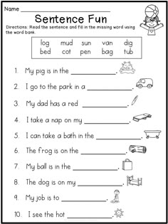 sentence worksheet for kids with pictures