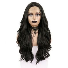 The wig is very fashionable and changeable, you can make it into any style according to your need. It's time to show your ingenious skills. Breathable high elastic net, and lightweight, make you feel very comfortable when you wear this lace hairline front wig. This cute wig is also a great gift for your friends or family. It is a Long-Lasting hairstyle; reusable, washable, washing with shampoo in cold water. Lace front wigs with realistic hairlines make it just like your own hair, everyone will be surprised how realistic this wig is. It is made of heat-resistant synthetic fiber, soft touch, and natural looking, just like your own real hair. Wigs for women with very stylish designs and pretty looking, make you more beautiful and confident, you will get tons of compliments with this cute wig Gothic Wigs, Black Synthetic Wig, Black Gothic Wig, Kawaii Wigs Black, Trad Goth Wigs Black, Cute Wig, Hair Wigs For Women, Cheap Wigs, Real Hair Wigs