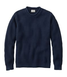 Men's L.L.Bean Organic Cotton Rollneck Crew Sweater | Sweaters at L.L.Bean Ll Bean Sweater, Blue Stockings, Rollneck Sweater, Cotton Sweaters, Waffle Sweater, Waffle Stitch, Men Stylish Dress, Knit Men, Navy Sweater