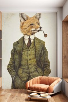 The Fox II Wallpaper available at HappyWall Home Design Wallpaper, Fox Theme Bathroom, Wallpaper Small Living Room, Wallpaper Bedroom Master Wall Murals, Fun Wall Paper, Vintage Animal Wallpaper, Wallpaper Fireplace Wall, Wallpaper Murals Statement Wall, Tuscan Wallpaper