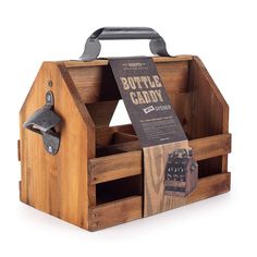 a bottle caddy made out of wooden crates